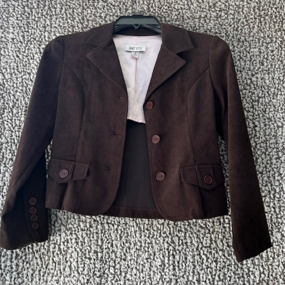 AMY BYER Brown Faux Suede Short Waist Blazer